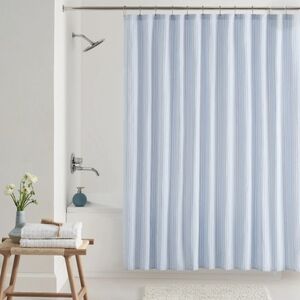 MAINSTAYS White and Chambray Stripes Fabric Shower Curtain 72" x 72"